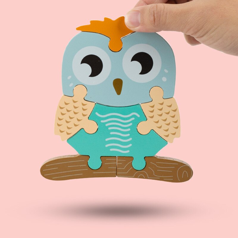 Baby Spielzeug Holz 3D Puzzle Cartoon Tier Eule Elegante Intelligenz Kinder Pädagogisches Kinder Tangram Formen Lernen Jigsaw
