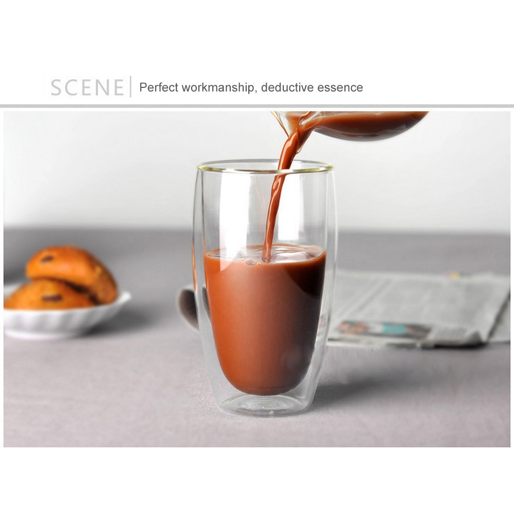 Coffee Cup 80ml/250ml/350ml/450ml ​Shot Glass Tea Drink Health Regimen Double Layer Egg Line ​Coffee Cup Heat Resistant Mug