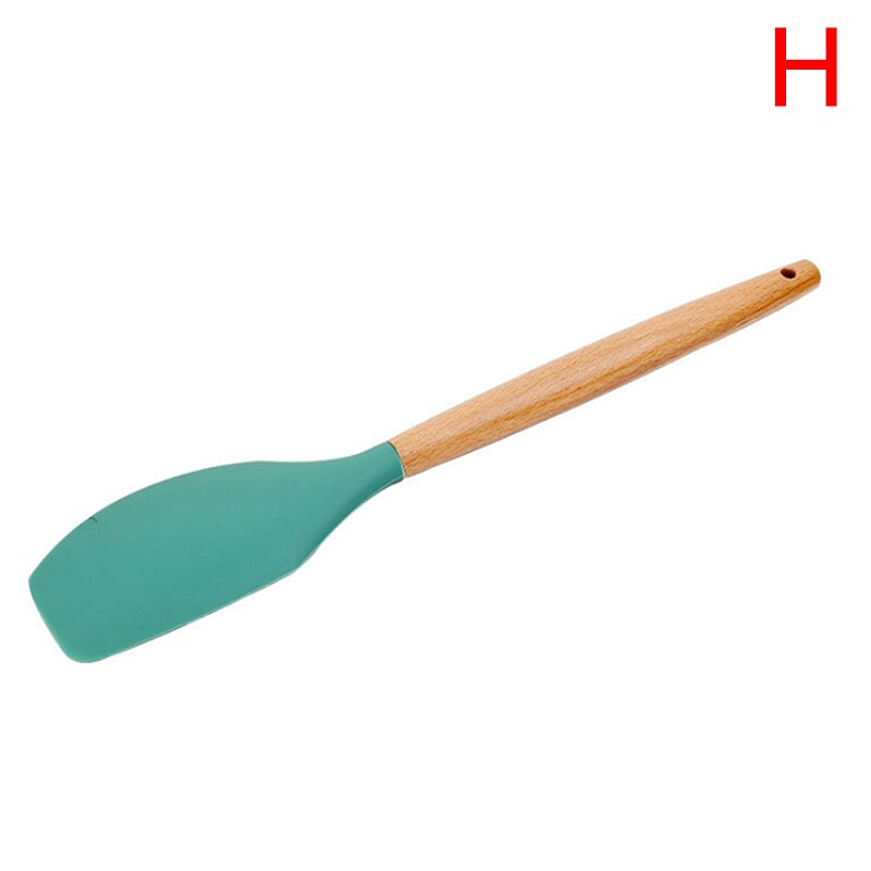 1Pc Houten Handvat Siliconen Keukengerei Kookgerei Spatel Borstel Pasta Vergiet: H