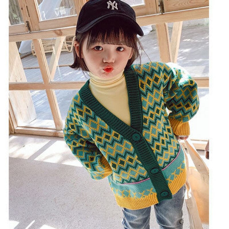 Primavera autunno ragazze ragazzi maglione verde abbigliamento per bambini maglieria Cardigan per bambini abbigliamento per bambini cappotti Casual per bambini lavorati a maglia