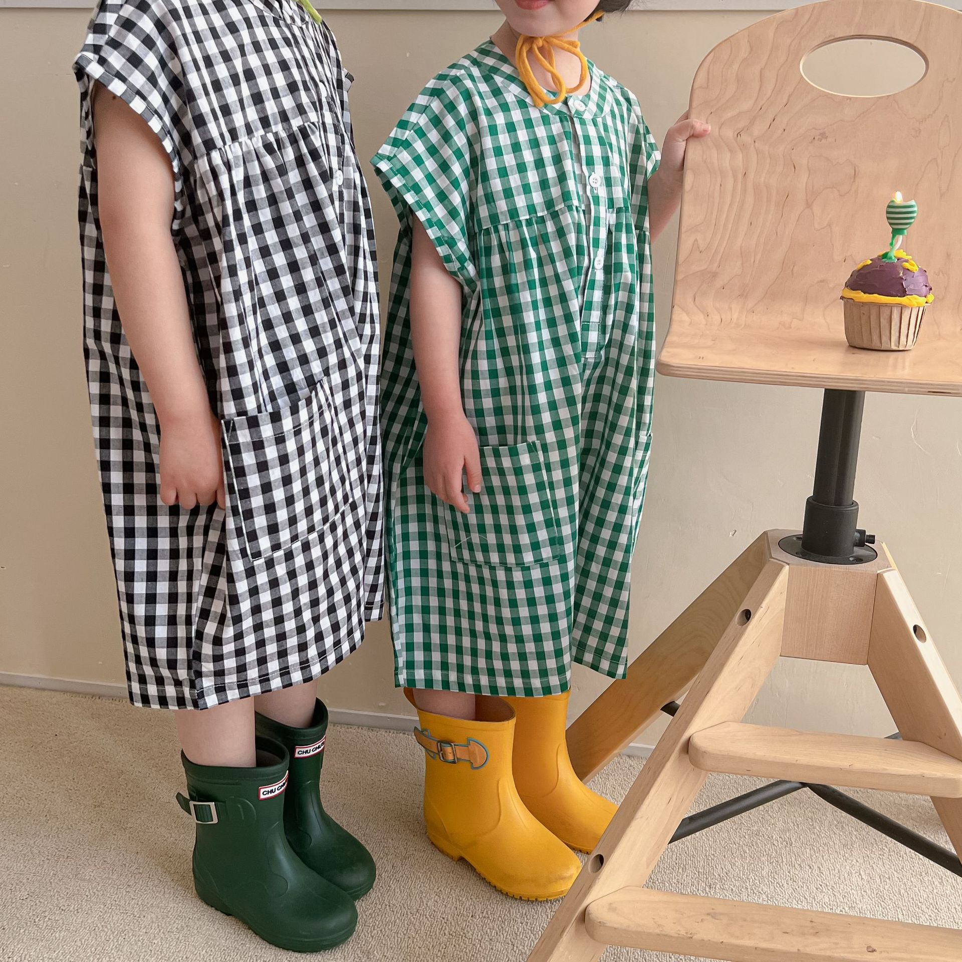 1688C 2022 Zomer Kids Losse Plaid Speelpakjes Meisjes En Jongens Overalls Bodysuits Kleding Voor Kinderen