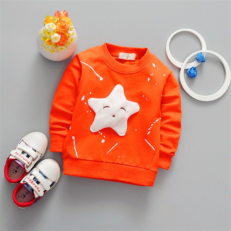 enfants garçon dessin animé à manches longues T-shirt tout match veste sourire visage étoile enfants vêtements bébé fille vêtements: orange / 2T