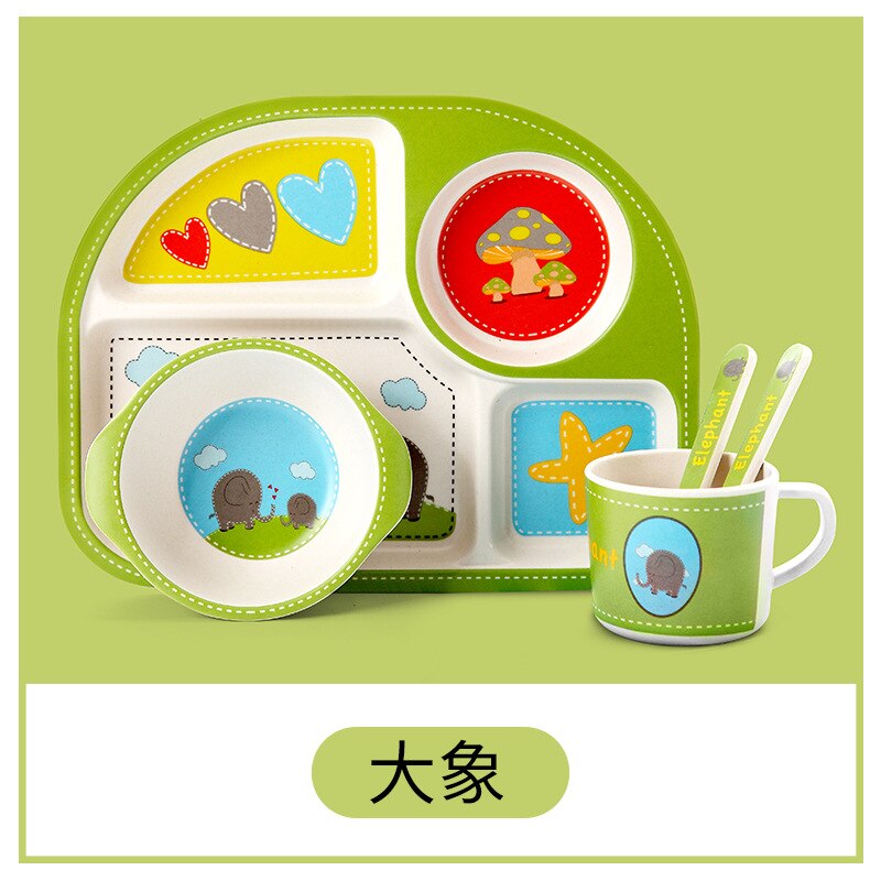 Bamboo Kids Dinnerware Set,Food Plate Bowl Cup Spoon Fork Dishware,Cartoon Tableware,Healthy Mealtime,Dishwasher Safe,BPA Free: H