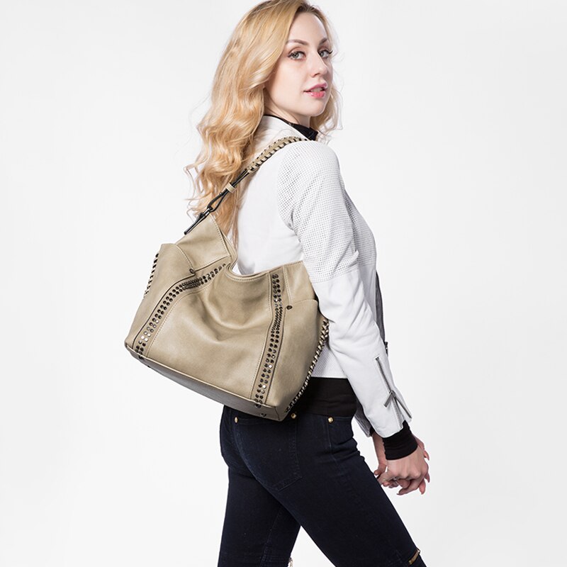 REALER frauen schulter umhängetaschen weibliche casual totes damen handtaschen große kapazität Niet Messenger top-griff taschen