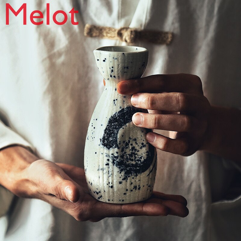 Tao Soft Japanese Ceramic Sake Set Chinese Style Household Wine Decanter Antique Small Wine Pot White and Yellow Shot Glass