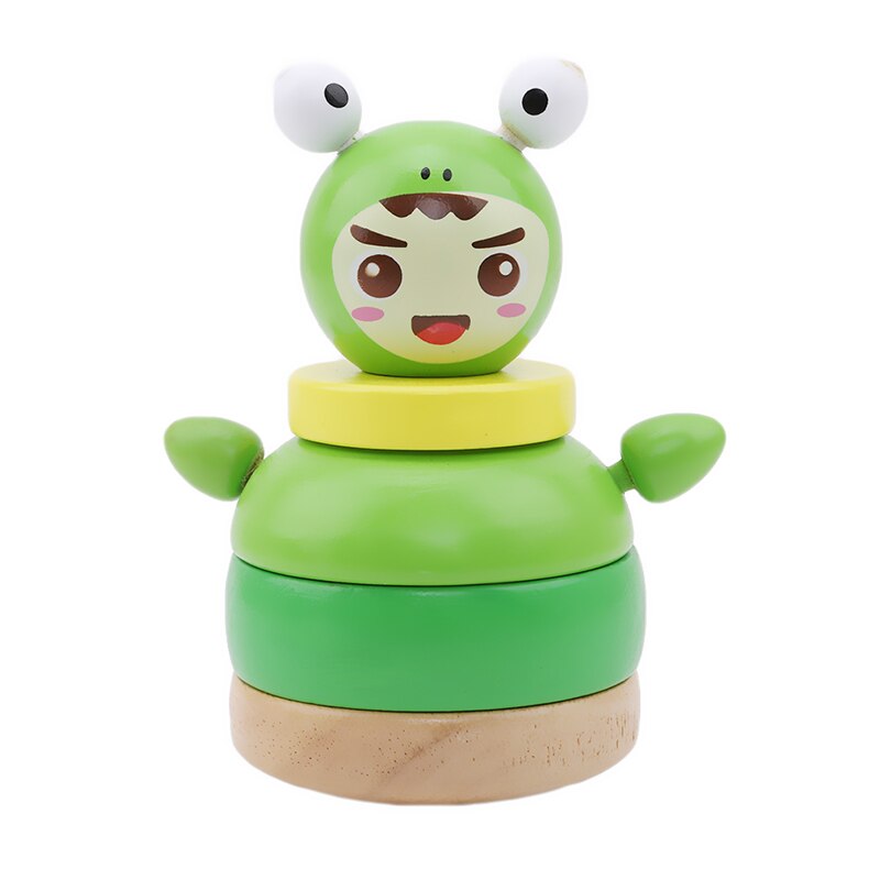 Cartoon Wooden Educational Block Toys Tumbler Doll Roly-poly Mobile Toy for Baby Newborns Kids Stacking Game: Light Green