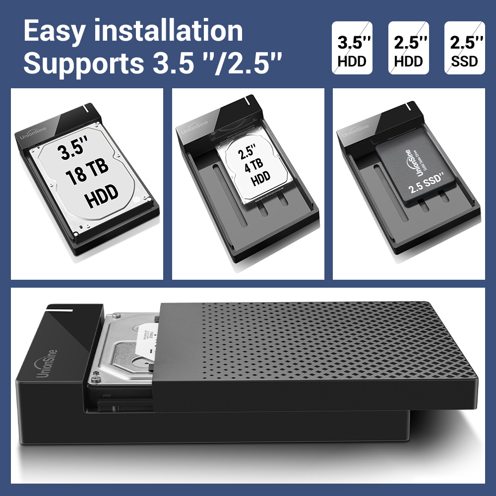 Unionsine 3.5 ''hdd caso sata para usb 3.1 tipo c adaptador gabinete de disco rígido externo para 2.5 "3.5" ssd disco hdd caso para pc