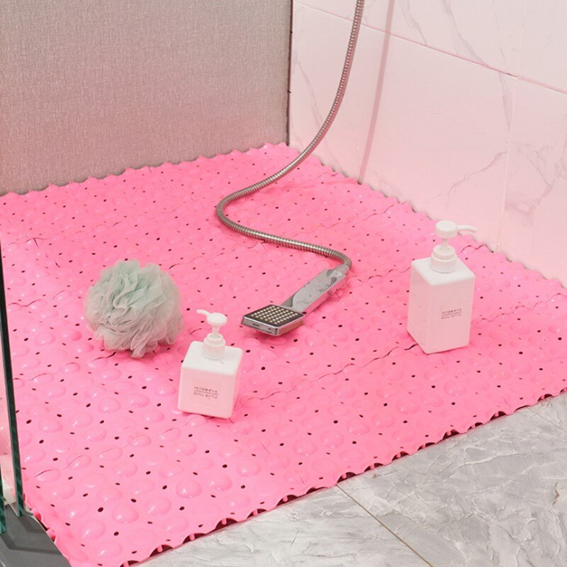 Tapete antiderrapante do banheiro banheiro chuveiro de emenda pvc tapete de assoalho do banheiro anti-queda: Rosa