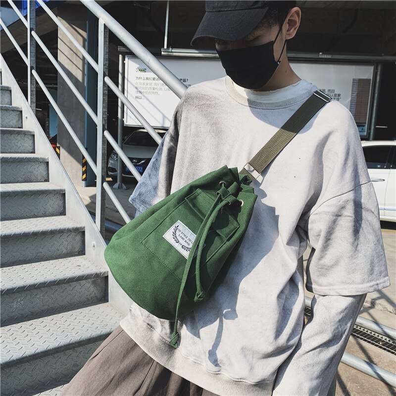 Unisex trekkoordtas heren canvas tas mobiele telefoon tas koreaanse crossbody tas voor dames dames schoudertas