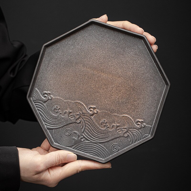 Japanese Gilding Iron Glaze Bamboo Tea Tray Ceramic Pot Pot Holder Support Tea Table Small Tea Tray Fruit Tray Tea Cake Tray