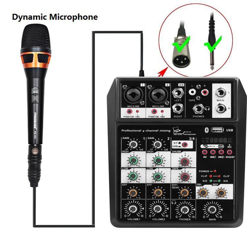 110-240V Bluetooth Wireless 4 Channels Audio Mixer Portable Sound Mixing Console USB Interface For Stage Performances Music