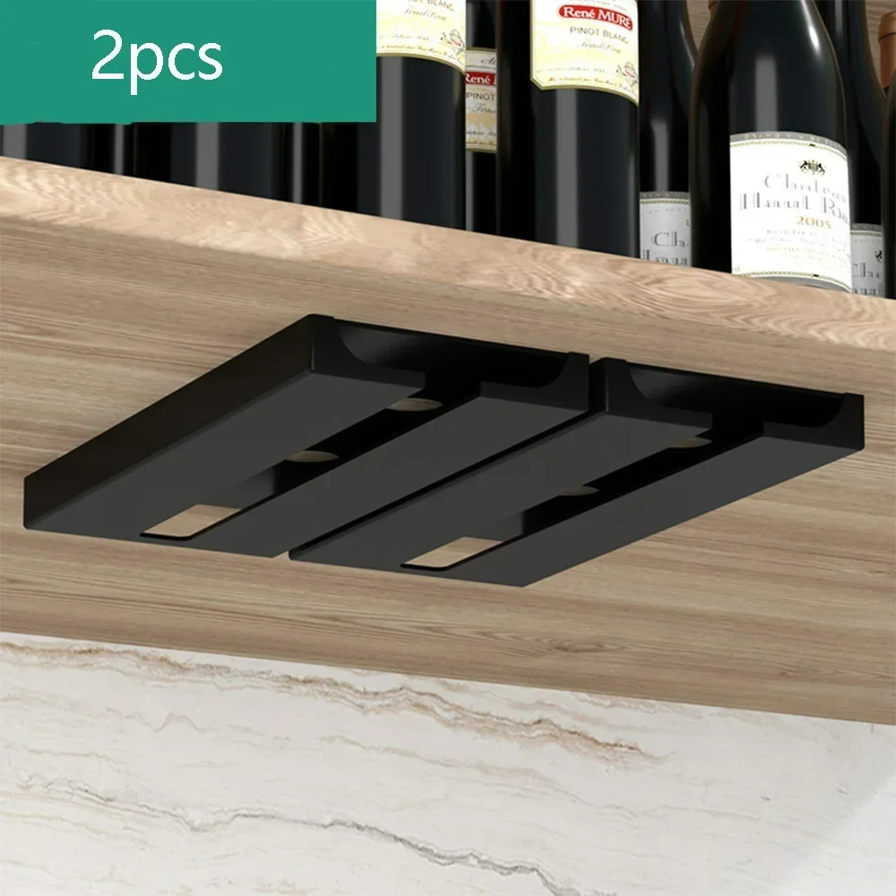 Kitchen Cabinet Hanging Holder Shelf Free Punching Holder Wine Glass Rack Multi-Function Goblet Classification up Organizer: Red