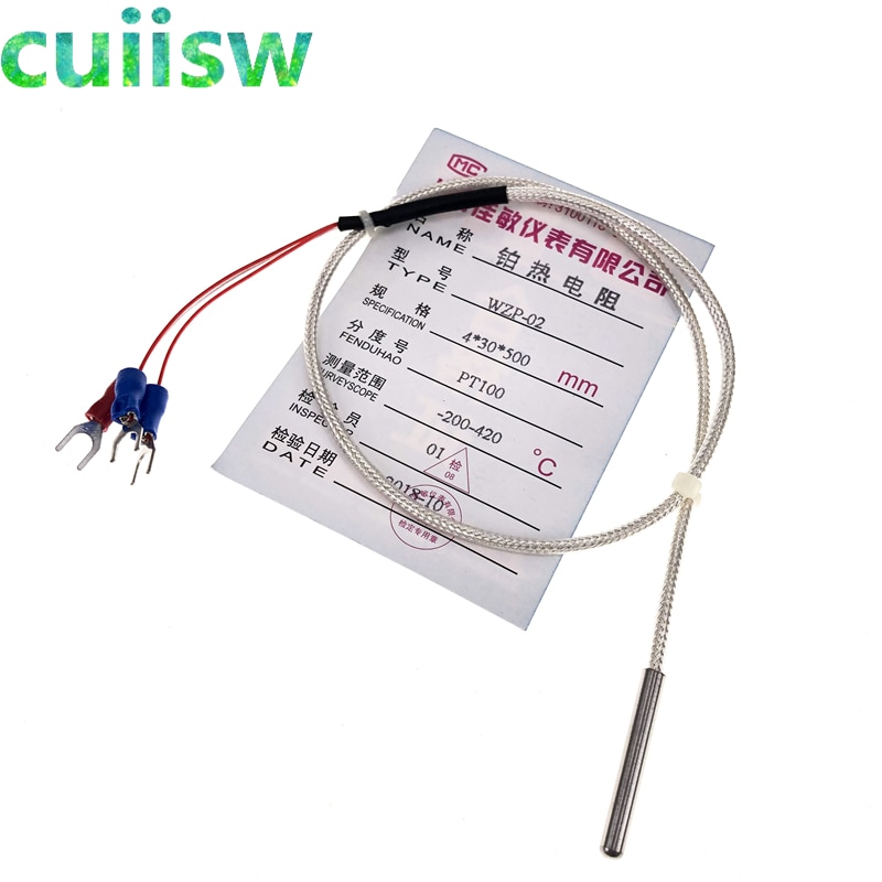 PT100 probe 0.5M RTD Cable Stainless Probe 4*30*500mm 3 Wires Temperature Sensor -50 C to + 400 C