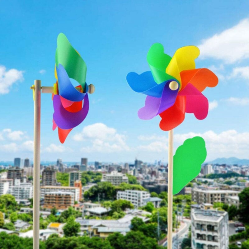 10Pcs Wooden Stick Pinwheels,Windmill Party Pinwheels DIY Pinwheels Set for Kids Toy Garden Lawn Party Decor