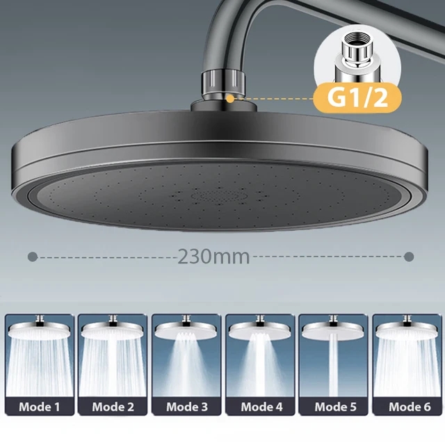 Cabezal de ducha de lluvia de 6 modos, cabezales de ducha de lluvia superiores de alta presión para baño, ° Accesorios para grifos de ducha con rociador superior: YELLOW