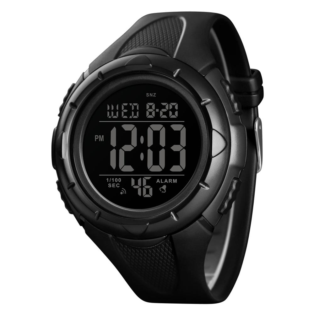 Skmei outdoor sport herenhorloge digitaal polshorloge led  pu 50m waterdicht datum week 12/24 uur klok herenhorloge grote wijzerplaat 1535: Zwart