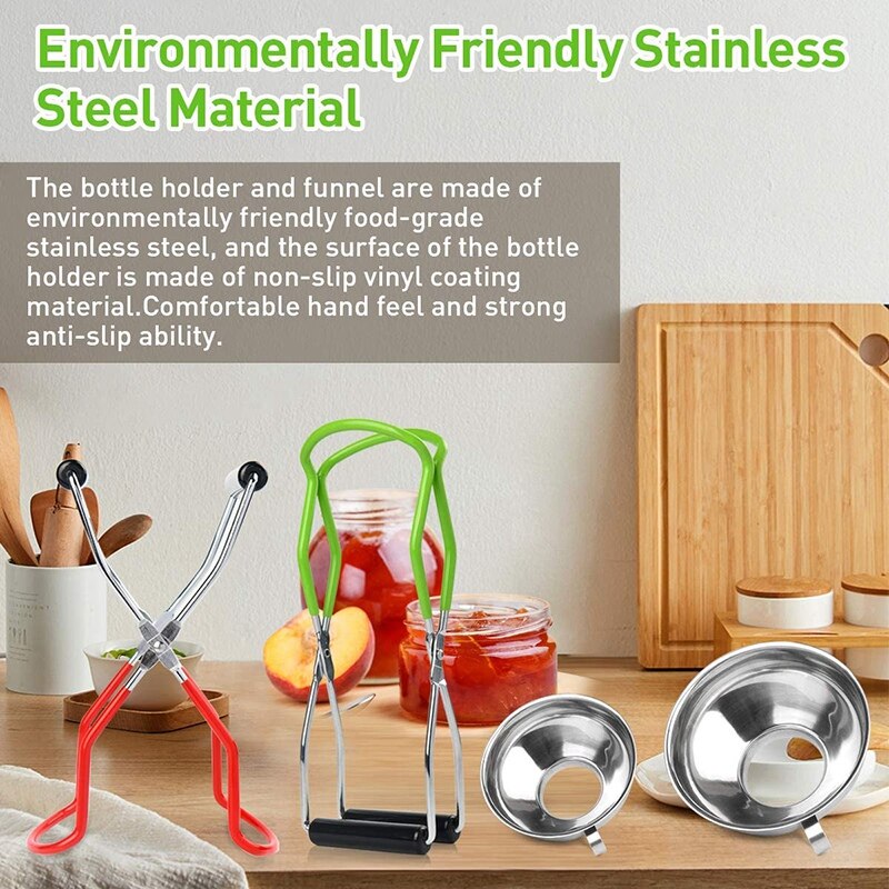 Kitchen Canning Tool,Kit-4-Piece Stainless Steel Canning Funnel Canning Jar Lifter with Grip Handle and Sponge