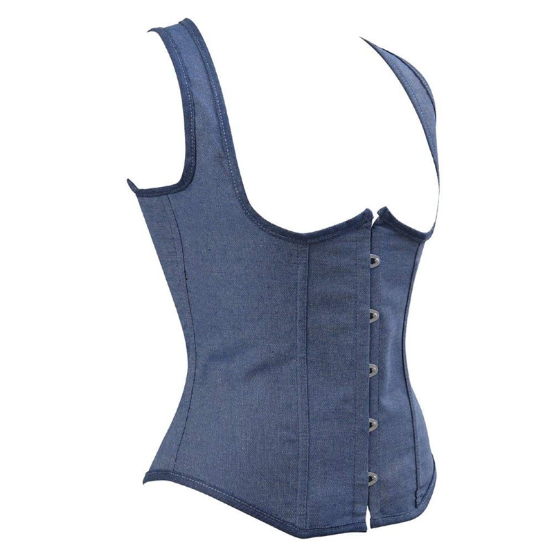 corset underbust cincher bustier plus size denim blue corset straps vest lingerie sexy korsett women's clothing jacket