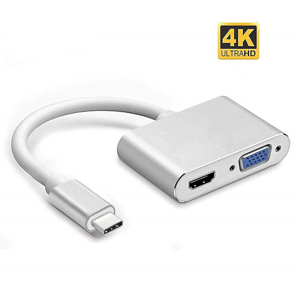 Usb-c thunderbolt -3 dockingstation type-c  to 4k hdmi-kompatibel 1080p vga-videoadapterkonverterkabel til macbook pc-skærm: Sølv