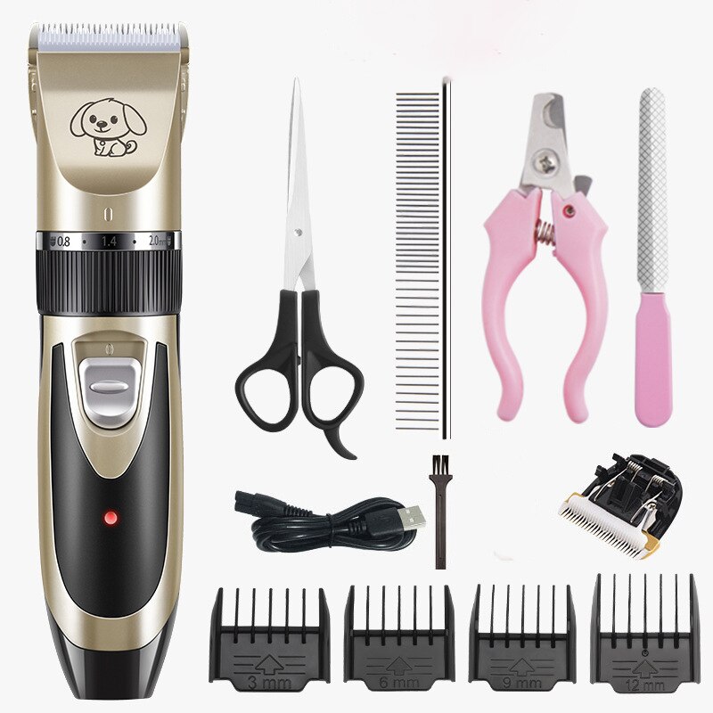 Cortadora de pelo eléctrica para mascotas, Kit de cortapelo recargable de bajo ruido para perros y gatos, máquina cortadora de pelo para gatos, afeitadora de aseo, Tijera: Gold-4