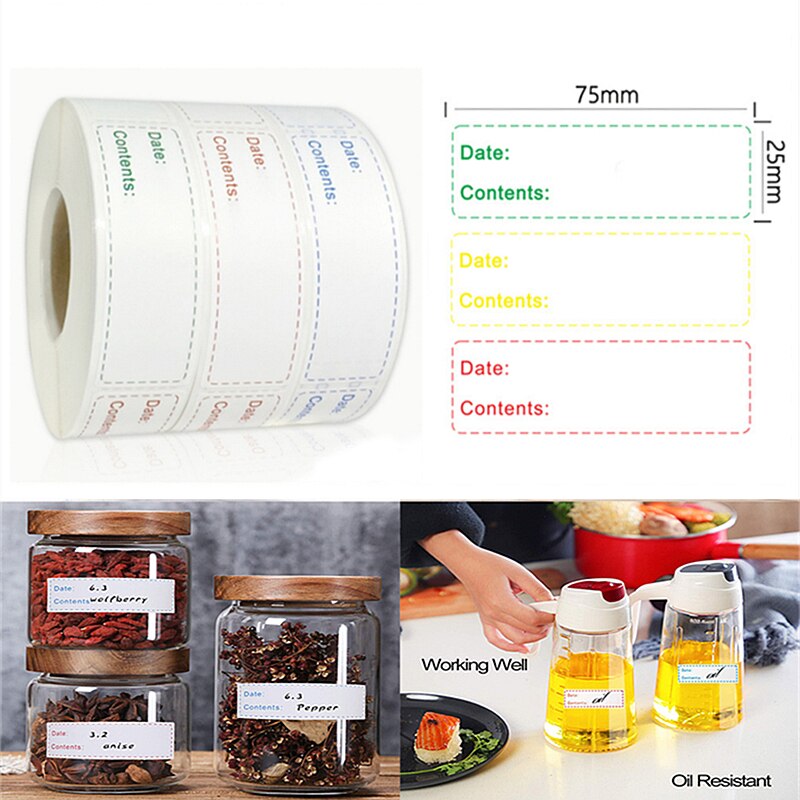 150Pcs/Roll Kitchen Sticker Refrigerator Freezer Food Storage Date Content Label