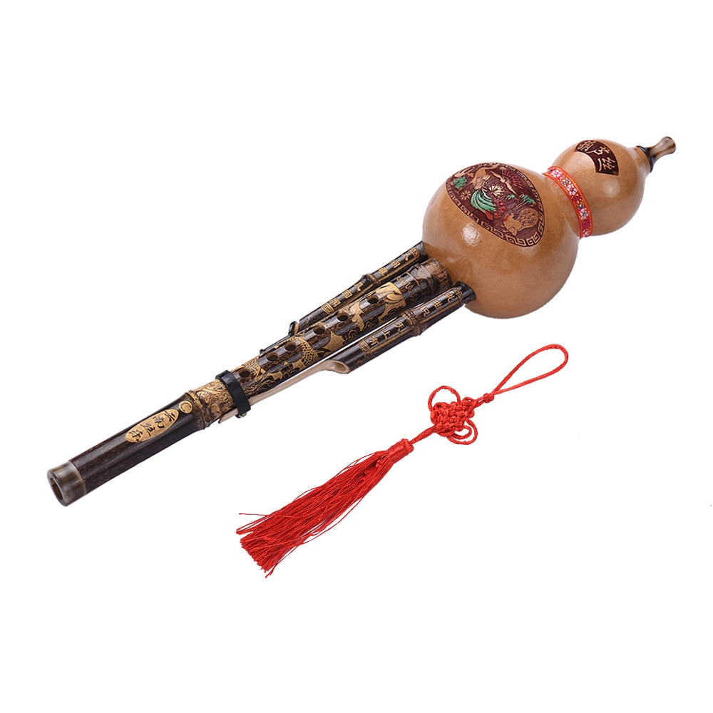 Flauta de Cucurbit de calabaza Hulusi de bambú negro, hecha a mano, China, instrumento Musical étnico, llave de C con funda para principiantes, amantes de la música