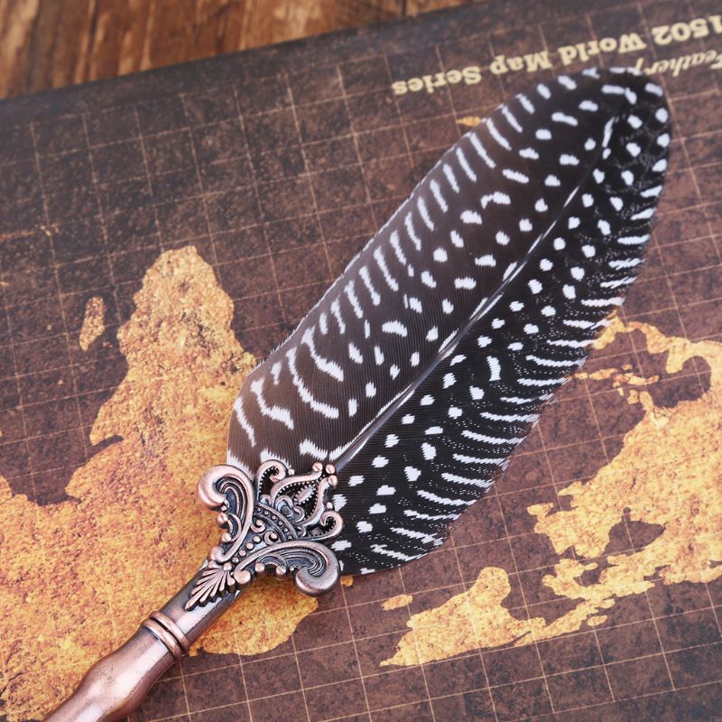 Vintage Feather Quill Dip Pen Fountain Pens With Ink +3 Nibs Set Box Stationery