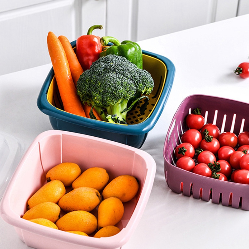 Green Multifunctional Refrigerator Sealed Drain Fresh-Keeping Box Double-Layer Fruit and Vegetable Basket