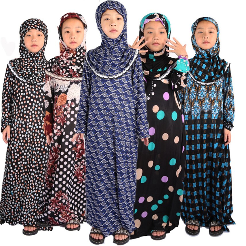 Muslimsk abaya dubai børn kaftan hijab kjole slamic tøj 12 farver tilfældigt baby pige tøj lang kjortel kalkun tøj til kvinder