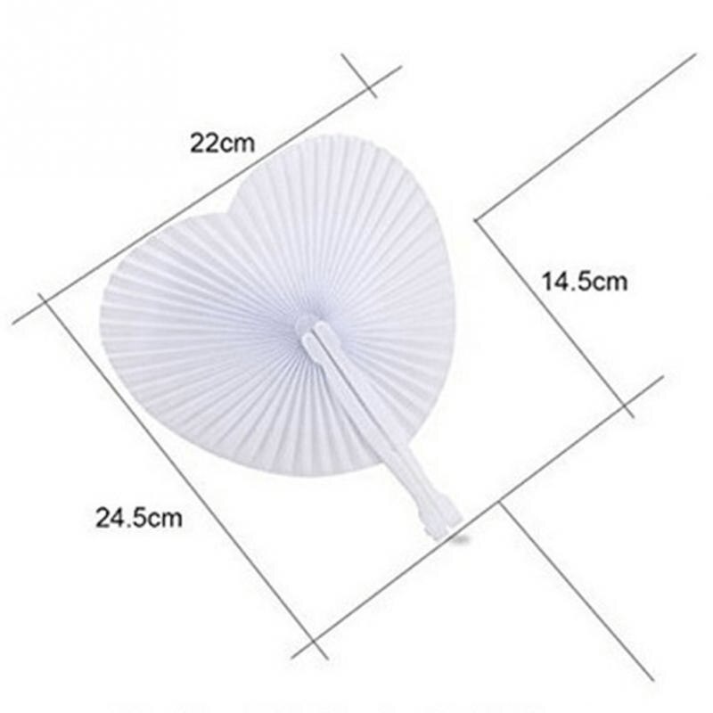 5 PCS Romantic Heart Shape Wedding Anniversary Hand Held Folding Paper Fan Party Heart White Blank Paper Folding Fans