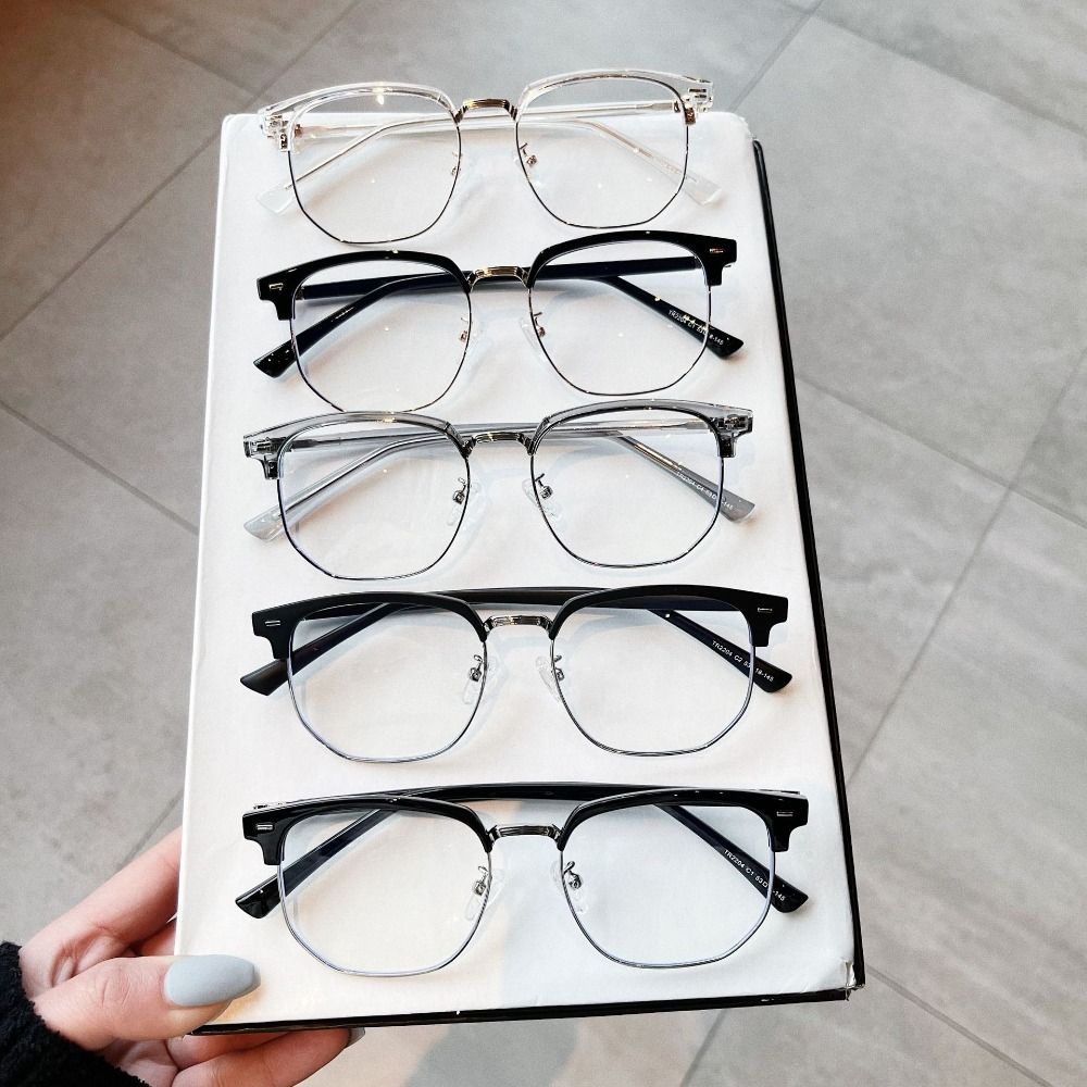 Retro Metal Half Frame Anti-Blue Light Glasses Eye Protection Plastics Flat Mirror Spectacles Half Frame Glasses for Women Men