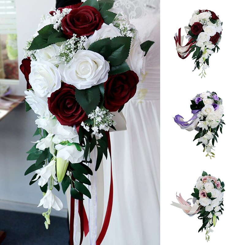 Tela Lovegrace + cinta ramo de rosas blancas flores para dama de honor pulsera accesorios de boda flor de mano nupcial