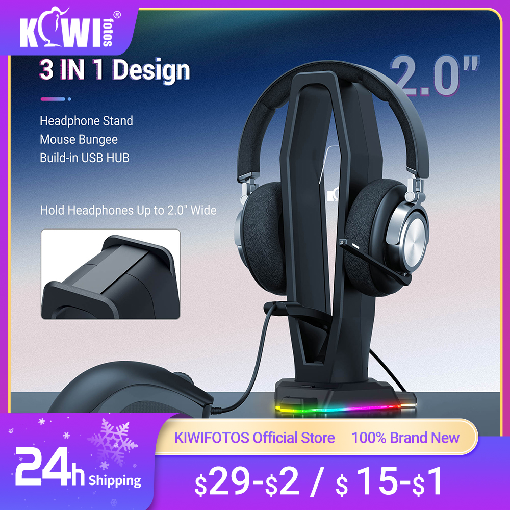 3 in 1 RGB Gaming Headset Halter Kleiderbügel Kopfhörer Stand Schreibtisch Display mit Maus Bungee Kabel Clip Clip Organizer und USB 2,0 Port