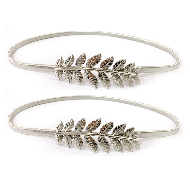 Cinturón elástico de Metal para mujer, cinturón de cadena de Color dorado y plateado, hebilla de hojas para mujer, vestidos con correa