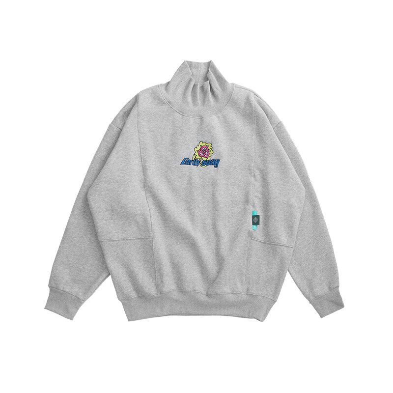 Inflasjon fleece tykk genser til menn толстовка vinter varm høy krage blomsterbroderi genser herre genser 1347w: Grå / Xl