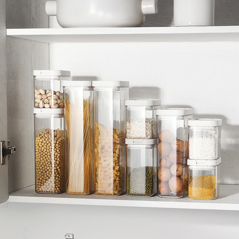 500/800/1300/1800ml Food Preservation Storage Box Plastic Airtight Jar Kitchen Transparent Whole Grain Milk Powder Storage Box