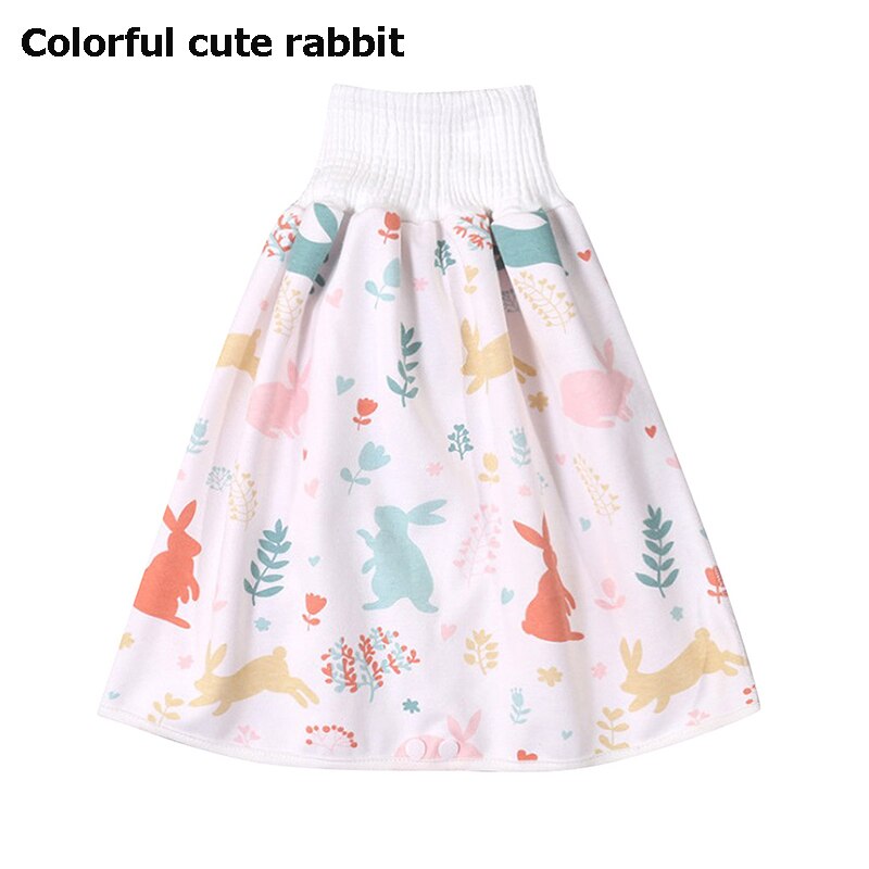 2 in 1 Comfy Children's Adult Diaper Skirt Shorts Waterproof Baby Diaper Pants Loose Absorbent Shorts Unisex Kids Underwear: Colorful cute rabbit / L(18x45cm) 4-8T