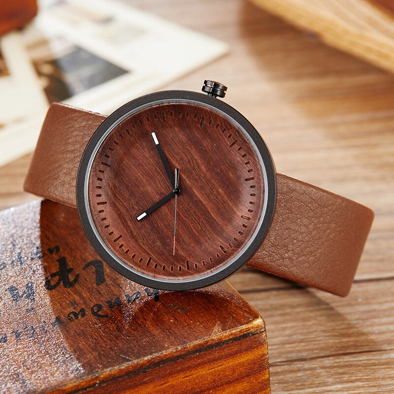 Dam män bambu trä klocka herr dam trä armbandsur läder retro par klocka klocka reloj de madera relogio masculino