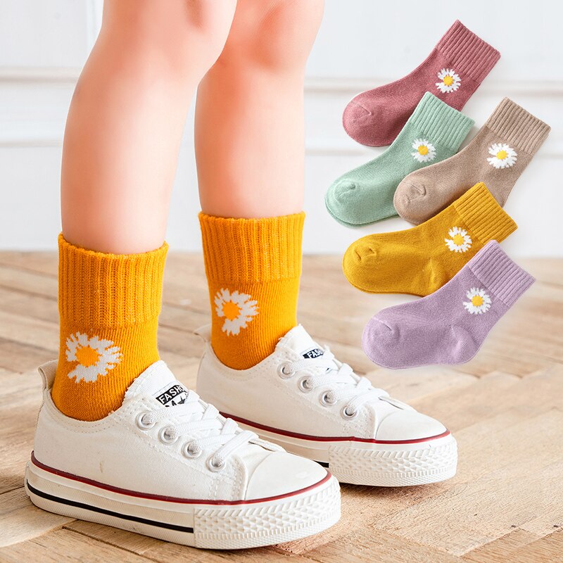 5Pairs/lot Children Socks Daisy Cotton Socks for Girls Boys Baby Jacquard Breathable Soft Cute Autumn And Winter Toddler Socks