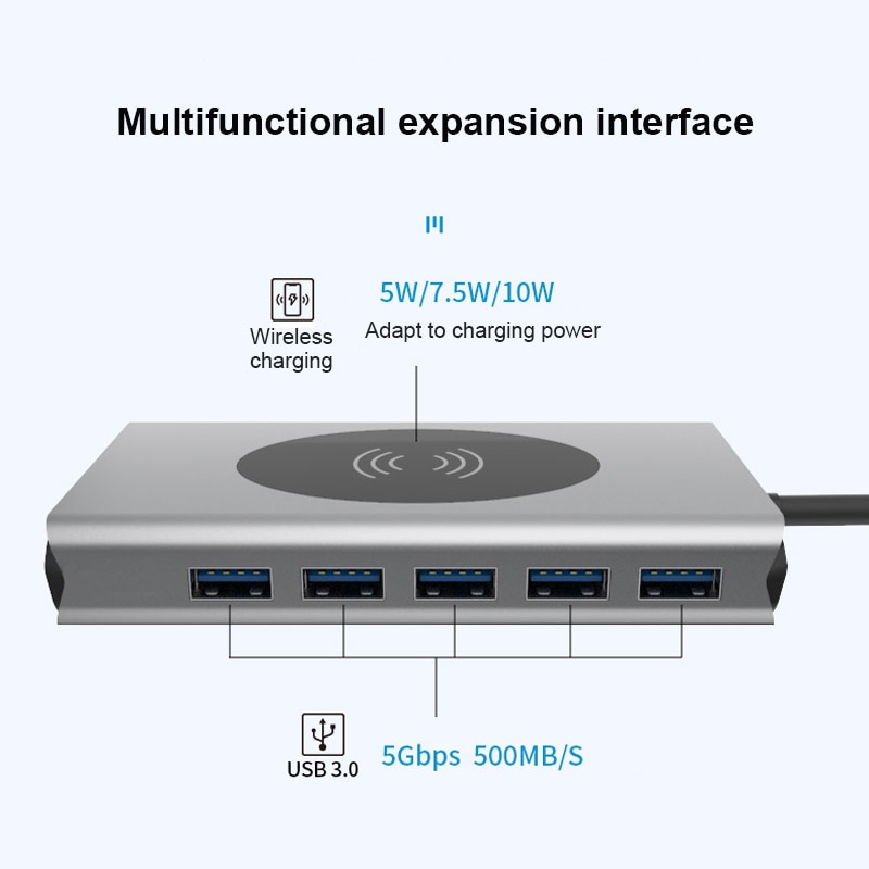 Basix Type C Hub USB 3.0 Multi USB C Docking Station Laptop Wireless Charge HDMI-compatible TF SD Reader PD for MacbookPro huawe