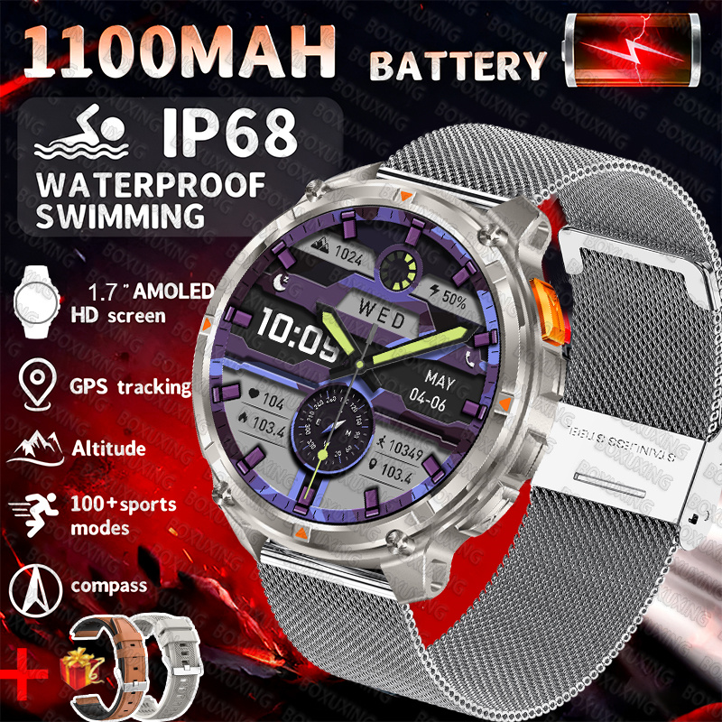 2025 Nuovo Sport All'aria Aperta Astuto Della Vigilanza Degli Uomini di Schermo HD 1100mAh Batteria di Grande Lungo Tempo di Standby Chiamata Bluetooth Orologio Sportivo Impermeabile: Argento