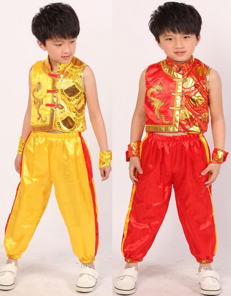 Rot Kinder junge Wushu Kostüm Kimono Judo kleidung Chinesischen Kung Fu Anzug Tai Chi bühne kostüm Kampfkunst Uniform mit drachen