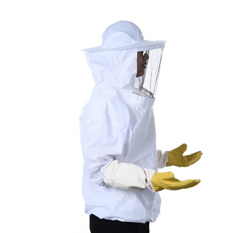 Con bolsillo de almacenamiento Anti-abeja ropa Siamesed cabeza máscara de ropa exterior superior para ropa de apicultura # DO