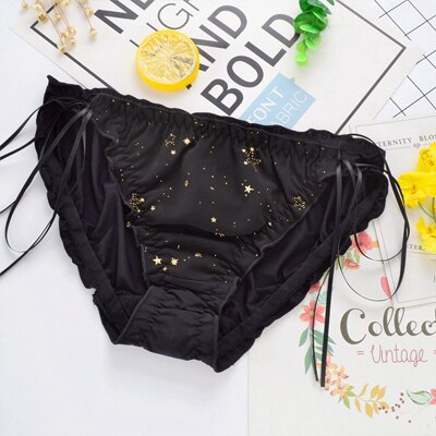 Japanese gold star ribbon decoration in the waist briefs Dalian original single underwear ice silk ladies: black / XL