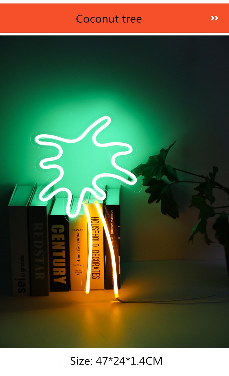 LED Neon Licht Neon Sign met Panel Lampen Neon Geel Kerst Party Bar Art Decoratie Wandlampen Gebak Display: Coconut tree
