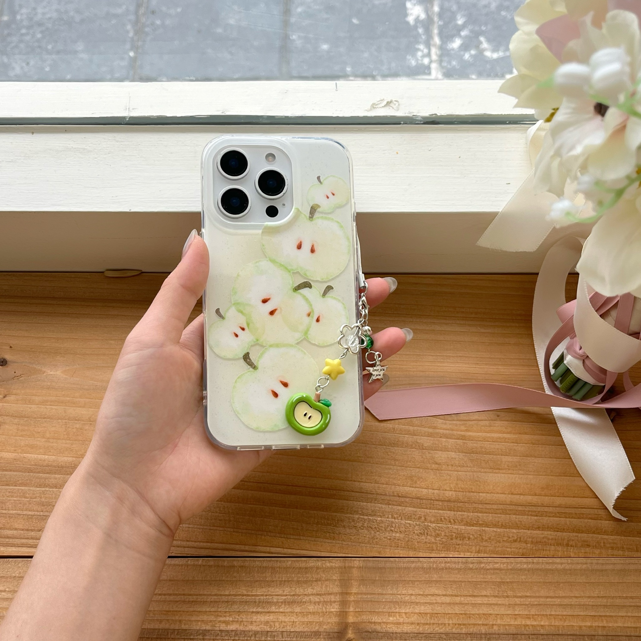 Custodia per telefono con ciondolo stella mela verde frutta fresca ins per iPhone 16 15 14 13 pro Max coperchio posteriore Funda