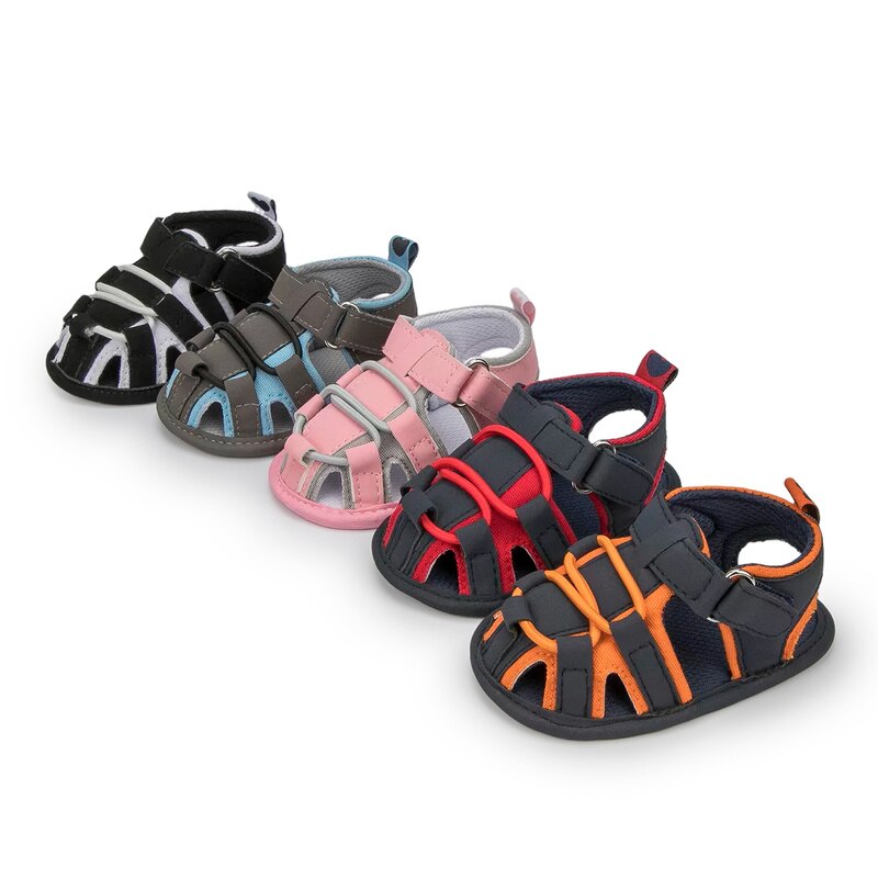 Sandales d'été pour bébé garçon et fille, chaussures de plage, en coton, plates, antidérapantes, semelle souple, pour les premiers pas de bébé de 0 à 18 mois