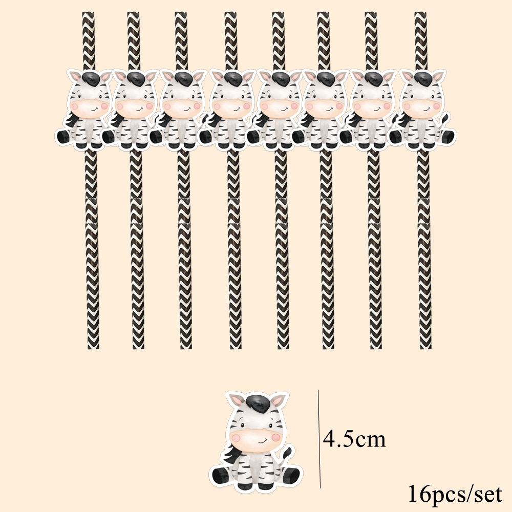 16pcs Carton Animal Straws Eco Striped Drinking Straws for Kids Jungle Safari Wild Animal Happy Birthday Party Decoration Supply: Olive