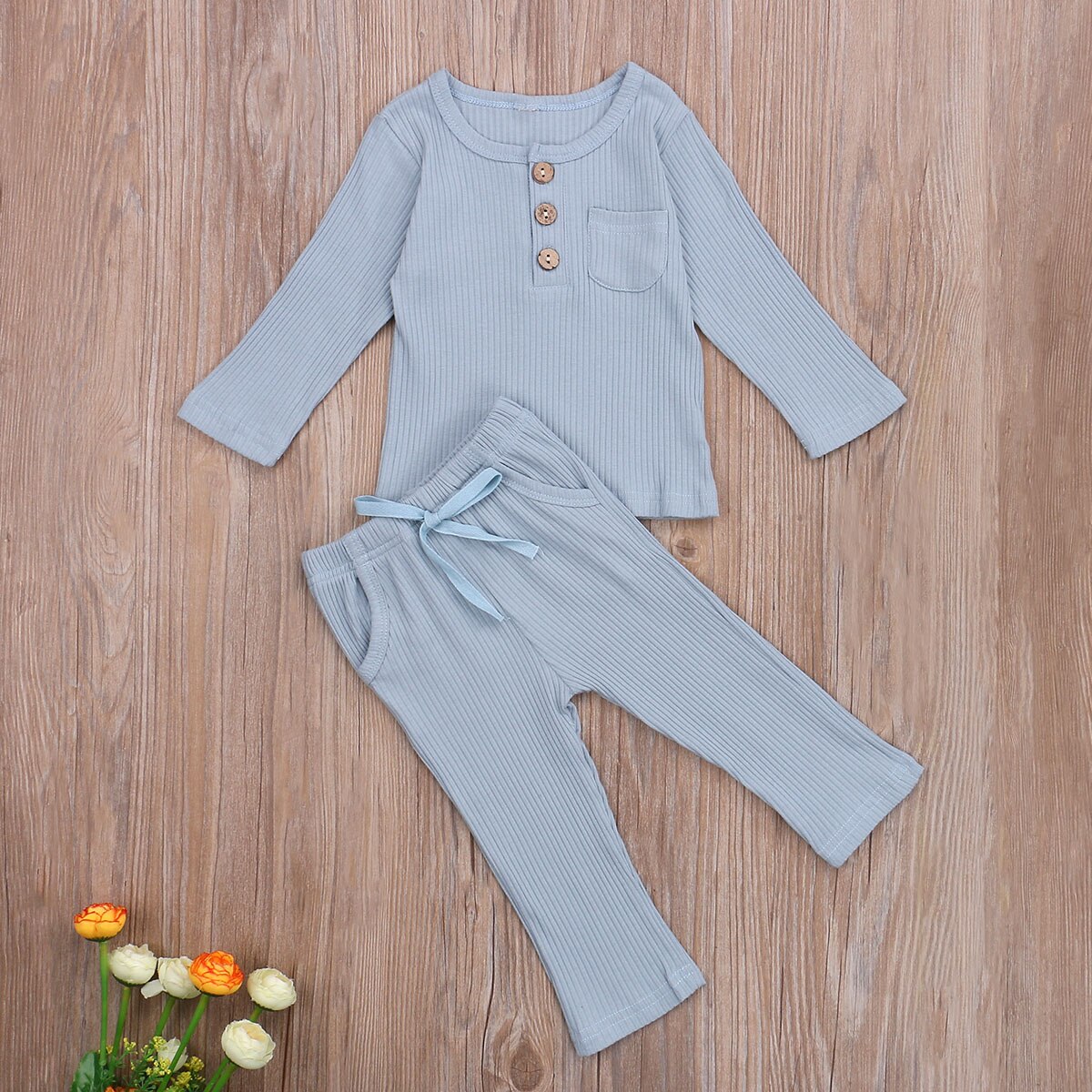 Focusnm 0-5y outono inverno crianças meninas meninos sleepwear define sólido malha manga comprida pulôver tops calças 3 cores