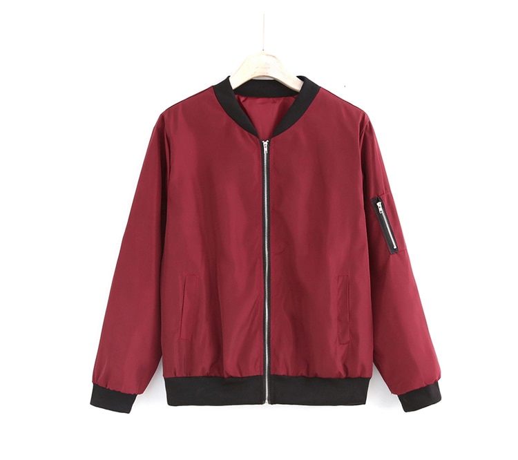 Sommer windbreaker jakke kvinder tynde jakker basic bomber jakke langærmet frakke afslappet dame jakker overtøj tøj: Rødvin / L